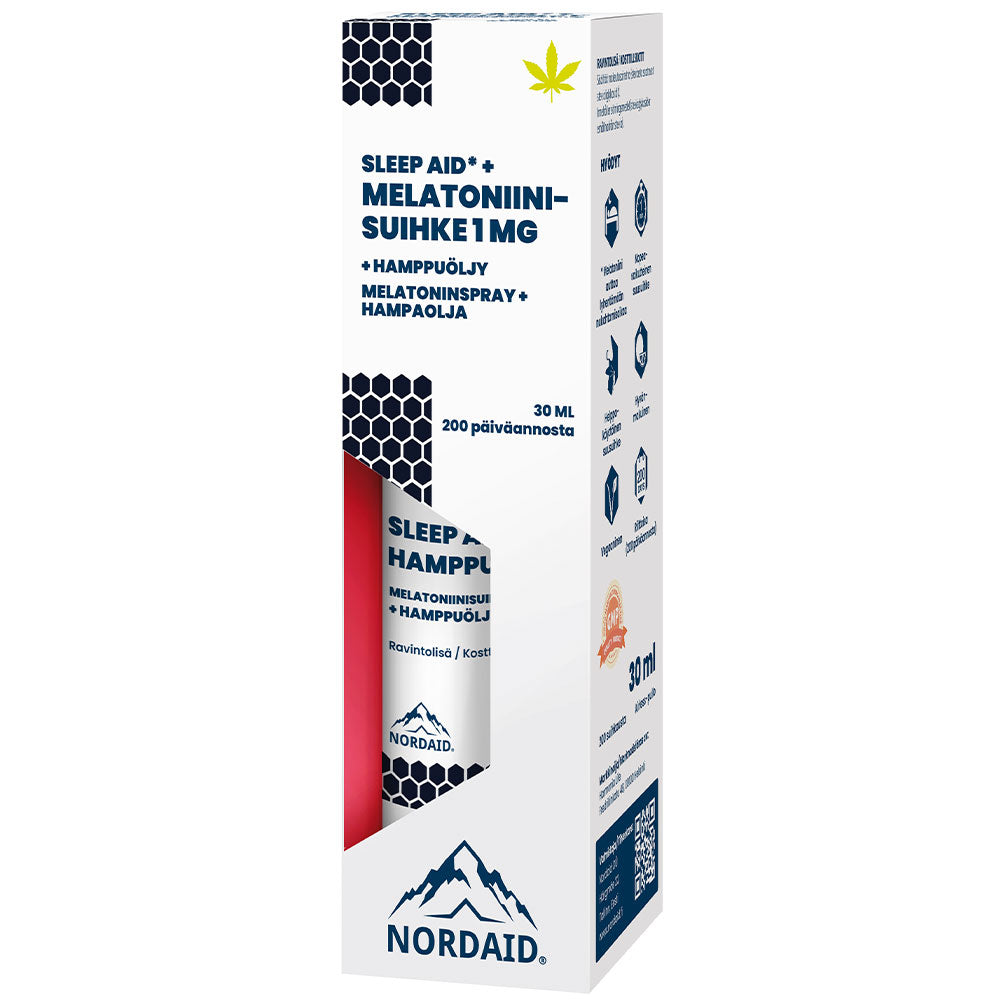 Nordaid Sleep Aid -melatoniinisuihke + hamppuöljy, 30 ml